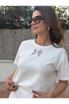 Kadın beyaz şortlu rahat spor takım