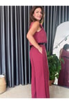 Kadın Bordo Cotton İkili Takım – Kolsuz Bluz & Bol Paça Pantolon