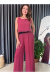 Kadın Bordo Cotton İkili Takım – Kolsuz Bluz & Bol Paça Pantolon