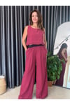 Kadın Bordo Cotton İkili Takım – Kolsuz Bluz & Bol Paça Pantolon