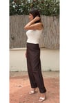 Kadın Kahverengi Yüksek Bel Likralı Rahat Kesim Şık Pantolon