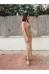 Kadın Kalın Askılı Midi Modern Keten Elbise