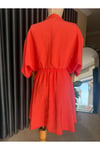 Kadın Mercan Gömlek Yaka Bel Büzgülü Mini Elbise