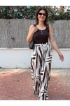 Kadın Modern Çizgisel Desenli Keten Pantolon