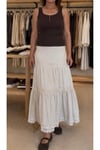 Kadın Uzun Güpür Detaylı Keten Etek
