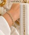 Geometrik Motifli Beyaz Taşlı Gold Renk Bileklik