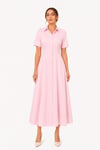 PEMBE İNCİ DETAYLI MİDİ ELBİSE
