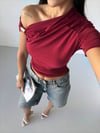 BORDO OMZU DÜŞÜK BLUZ