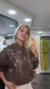 Kahve taş ve işleme detay bomber ceket