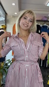 Pembe çizgili gömlek elbise