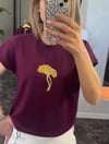 Sarı taşlı marka model bordo tişört