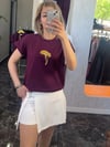 Sarı taşlı marka model bordo tişört
