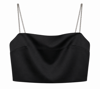 Siyah askıları taşlı saten crop bluz