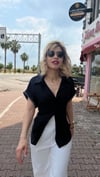 Siyah kolları taş detay şık gömlek