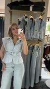 Yaka detay tek düğme jean yelek