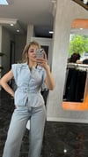 Yüksek bel likrasız açık mavi jean pantolon