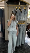 Yüksek bel likrasız açık mavi jean pantolon