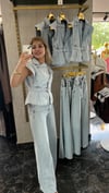Yüksek bel likrasız açık mavi jean pantolon