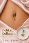 Delik Gerektirmeyen Kelebek Figürlü Sıkıştırmalı Göbek Piercingi Mıknatıslı