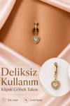 Delik Gerektirmeyen Prenses Kalp Figürlü Sıkıştırmalı Göbek Piercingi Mıknatıslı