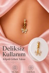 Deliksiz Göbek Piercingi Klipsli Fiyonk Model Zirkon Taşlı Sıkıştırmalı Göbek Takısı Tek Adet