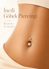 İnci Görünümlü Boncuklu Göbek Piercingi Çelik Bar