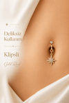 Işınlı Kuzey Yıldızı Klipsli Göbek Piercingi Deliksiz Zirkon Taşlı Çelik