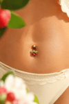 Kırmızı Kirazlı Göbek Piercingi İkili Kiraz Göbek Piercing