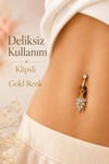 Kristal Başak Deliksiz Klipsli Göbek Piercingi Zirkon Taşlı Sallantılı