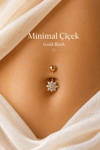 Minimal Çiçek Zirkon Taşlı Çelik Göbek Piercingi