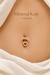 Minimal Kalp Zirkon Taşlı Göbek Piercingi Çelik Bar
