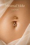 Minimal Yıldız Zirkon Taşlı Göbek Piercingi Çelik Bar