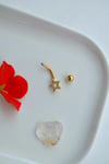 Minimal Yıldız Zirkon Taşlı Göbek Piercingi Çelik Bar