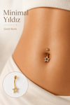 Minimal Yıldız Zirkon Taşlı Göbek Piercingi Çelik Bar