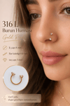 Pembe Taşlı Yarım Halka Piercing 316L Çelik Burun Hızması Helix Tragus