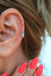 Turkuaz Taşlı Kelebek Tragus Piercing – 5 mm Halka, Gümüş Renk