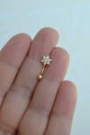 Zirkon Taşlı Çiçek Rook Piercing Çelik Bar 1.2 mm
