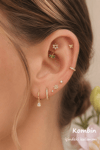 Zirkon Taşlı Çiçek Yaprak Rook Piercing Helix Kaş Kıkırdak Tragus 1.2 mm