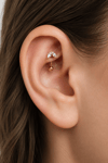 Zirkon Taşlı İki Yaprak Rook Piercing Çelik Bar 1 mm