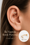 Zirkon Taşlı İki Yaprak Rook Piercing Çelik Bar 1 mm