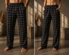 SİYAH UNİSEX ÇİZGİLİ PAMUKLU CEPLİ PİJAMA ALTI
