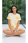 SOFT SARI SEVİMLİ ÖRDEK BASKILI YUMUŞACIK MİLAN ŞORTLU PİJAMA TAKIMI.