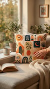 Boho Geometrik Desenli Dekoratif Kırlent Kılıfı 45x45 cm Gizli Fermuarlı Petek Kumaş Dijital Baskılı Salon Yastık Kılıfı