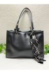 Beyaz kahve rengi detaylı deri büyük kadın omuz çantası