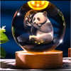 Dekoratif Panda Tasarımlı Ahşap Altlıklı Işıklı Cam Küre Büyük Boy Cam:8cm Ahşap:2cm