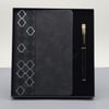 Desenli Siyah Deri Defter Kalem Set