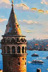 Galata Kulesi'nde Gün Batımı - Ressam Dokunuşlu Yarı Yağlı Boya Tablo