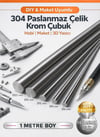 Krom Mil | 1 Metre Boylarda | Paslanmaz Çelik Çubuk Seti 