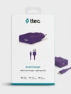 Ttec SmartCharger 2SCS20LMR Şarj Aleti ve 2.1A Lightning Kablo Mor