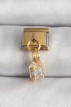 316L Çelik Gold Renk Sallantı Zirkon Taşlı Kare Model Nomination Charm